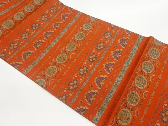 JAPANESE HIRAKI NAGOYA OBI / WOVEN FLOWER ARABESQUE